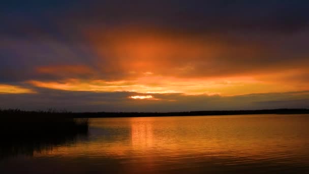 Sonnenuntergang Auf Dem Hintergrund Des Sees — Stockvideo