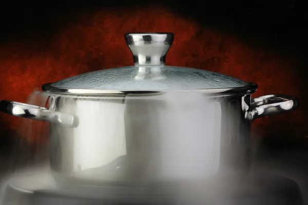 Steam over cooking pot — Stock Photo, Image