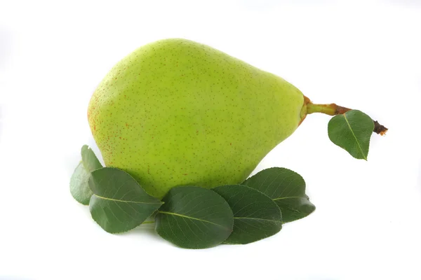 Green pear with leaves — Stock Photo, Image