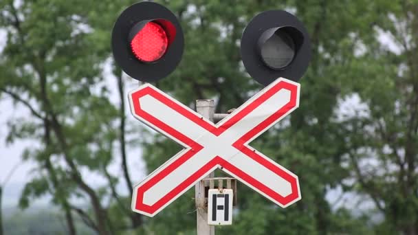 Red traffic light on railroad — Stock Video