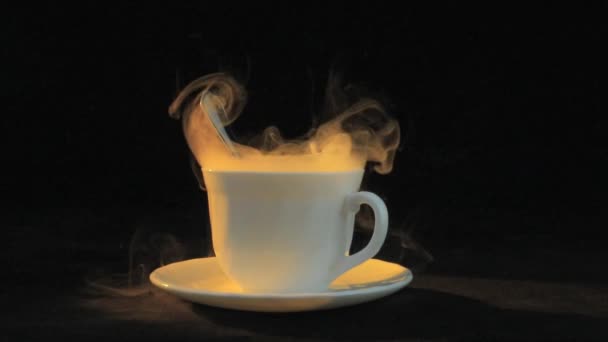 Cup of hot beverage with steam. — Stock Video