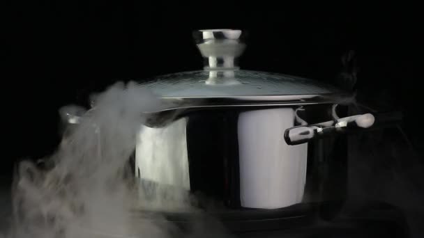 Kokend water in een pan — Stockvideo