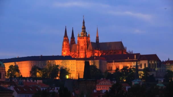 Пражский замок ночью — стоковое видео