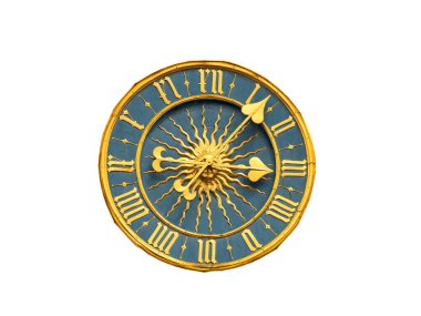 Ortaçağ saati yüzü beyaz arkaplanda izole edilmiş