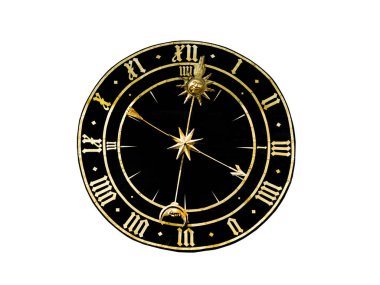 Ortaçağ saati yüzü beyaz arkaplanda izole edilmiş