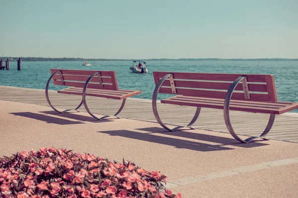 Retro--toned view on Garda lake — Stock Photo, Image