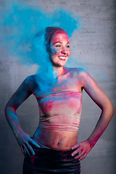 Girl with colored powder — Stock Photo, Image