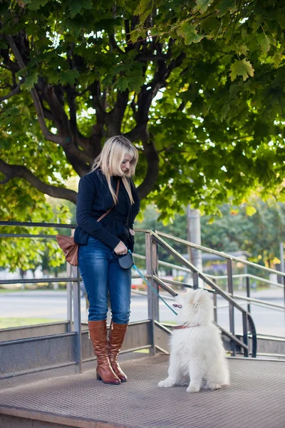 Femme avec chien — Photo