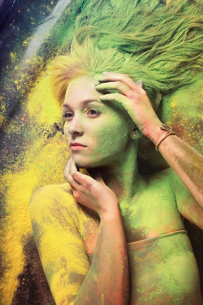 Girl with colored powder — Stock Photo, Image