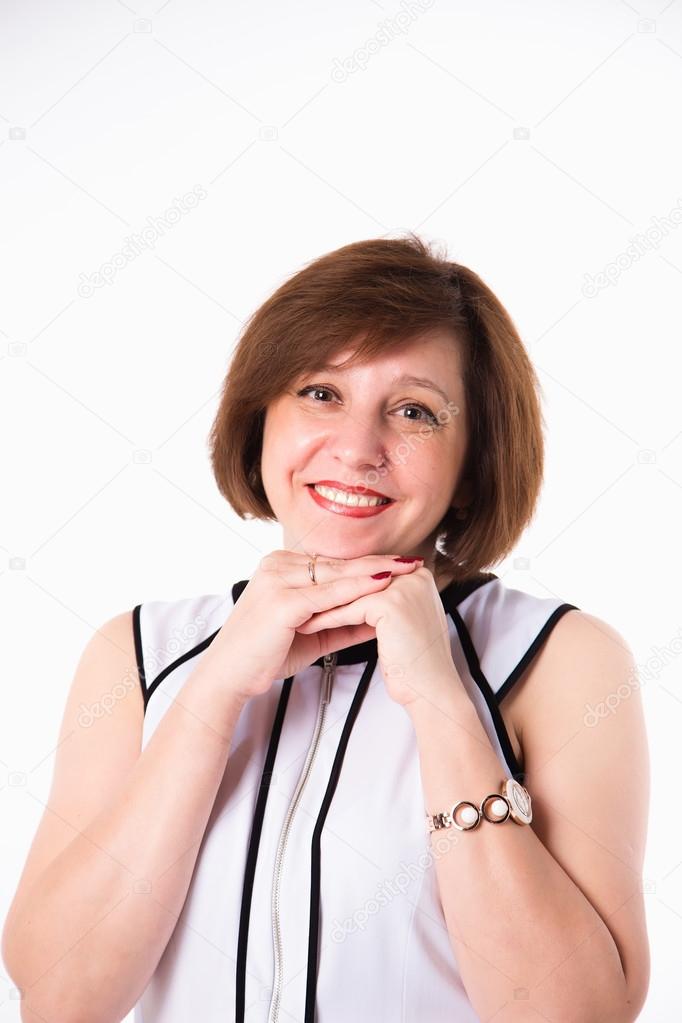 Woman over white background