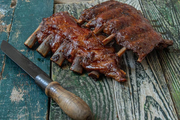 Costelas Porco Com Molho Marinada Uísque Bourbon Preparado Grelha — Fotografia de Stock