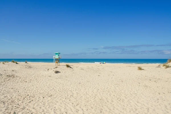 Bílá Písečná Pláž Modré Moře Pláži Camposoto Španělsku — Stock fotografie