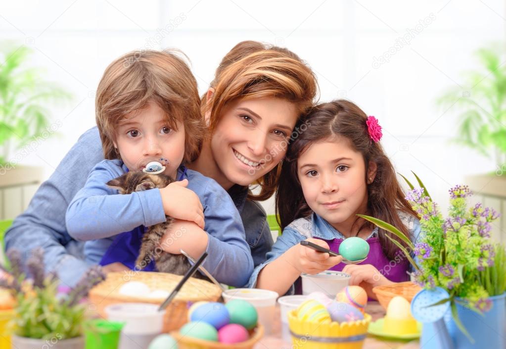 Happy family preparing to Easter