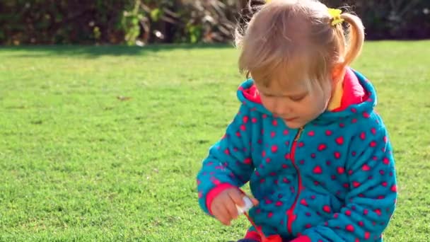 Маленька дівчинка грає на відкритому повітрі. Full HD відео — стокове відео