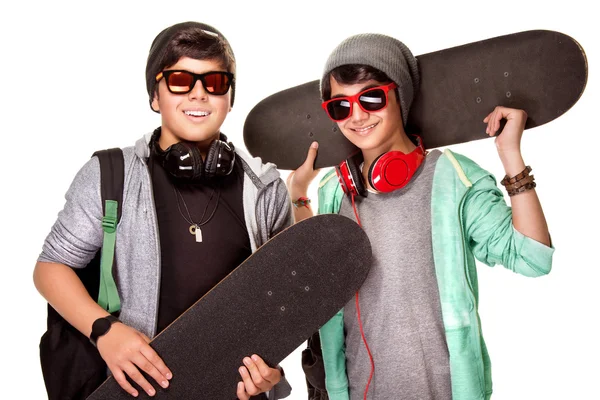 Happy boys with skateboards — Stock Photo, Image