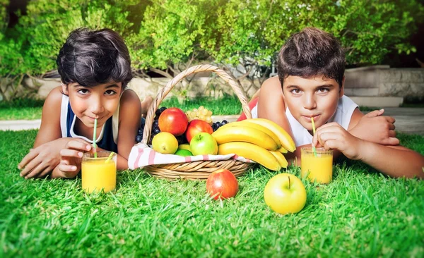 Niños bebiendo jugo —  Fotos de Stock