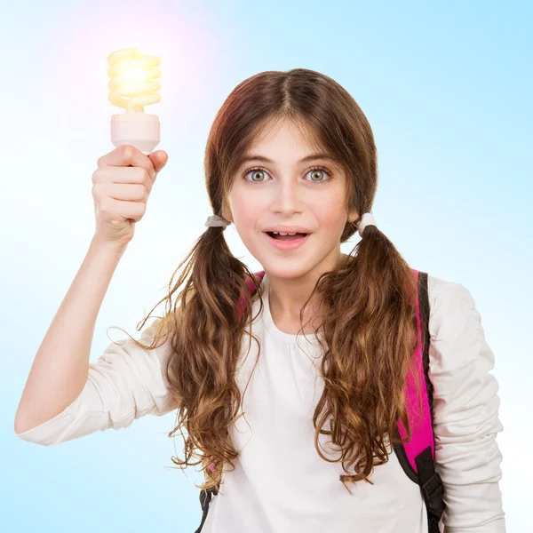 Menina da escola com nova ideia — Fotografia de Stock