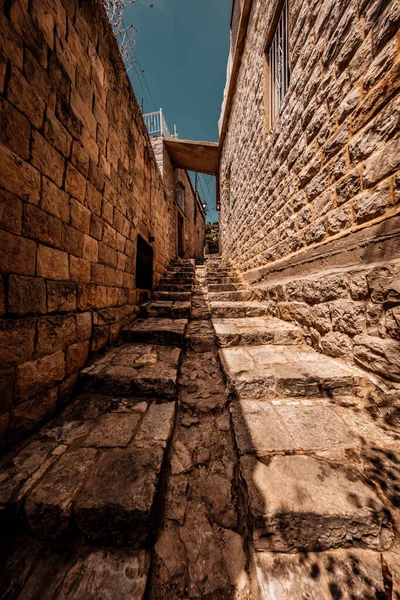 Old Style Narrow Street Traditional Lebanese Stone Houses Chouf Lebanon — Stock Photo, Image