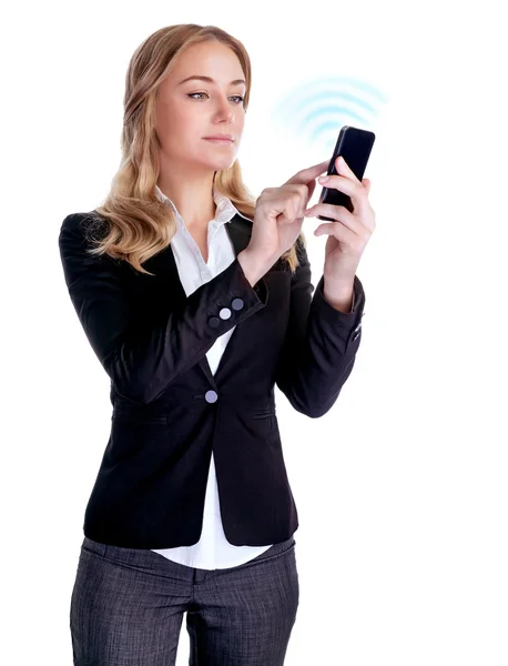मोबाइल फोन का उपयोग करने वाली व्यवसायी महिला — स्टॉक फ़ोटो, इमेज