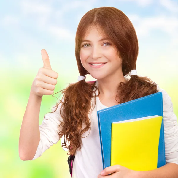 Feliz colegiala al aire libre — Foto de Stock