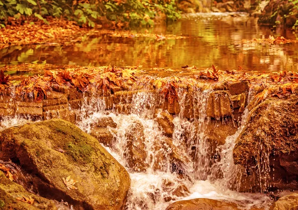 Beautiful waterfall in autumn park — Stock Photo, Image