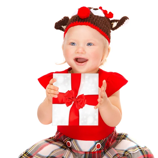 Happy baby med presentask — Stockfoto