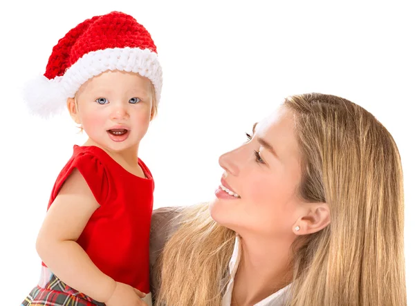Mãe feliz com Santa menina — Fotografia de Stock