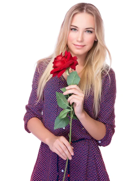 Gentle woman with red rose — Stock Photo, Image