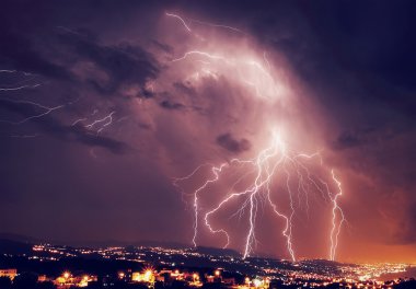 Beautiful lightning at night clipart