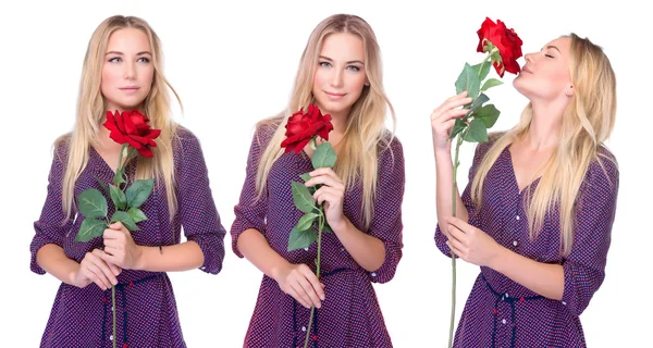 Beautiful woman with red rose — Stock Photo, Image