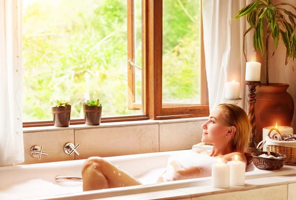 Woman bathing with pleasure — Stock Photo, Image