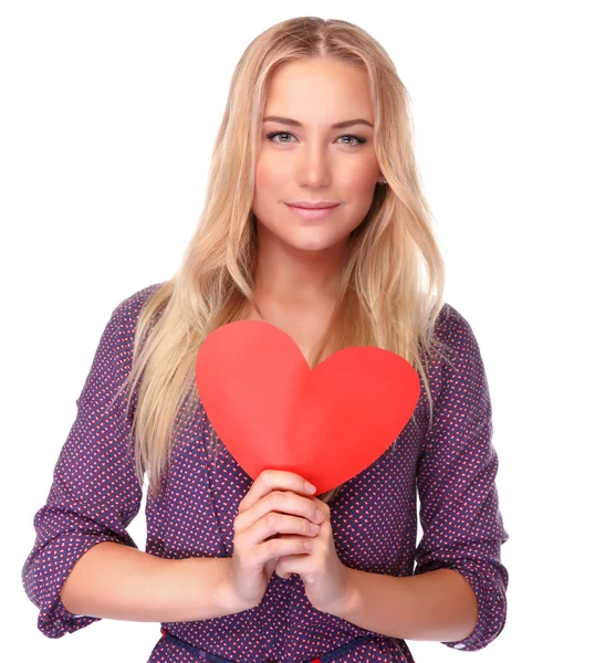 Hermosa mujer con corazón rojo — Foto de Stock