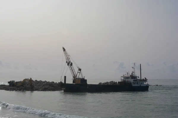 Italien Stranderweiterungsarbeiten Salerno Februar 2021 — Stockfoto
