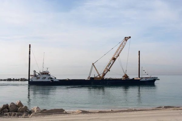 Italy Beach Extension Works Salerno February 2021 Stock Picture