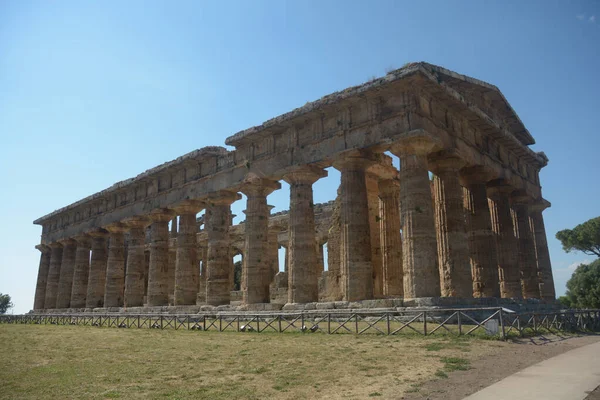 Italia Veduta Del Tempio Poseidone Nettuno Paestum Giugno 2021 — Foto Stock