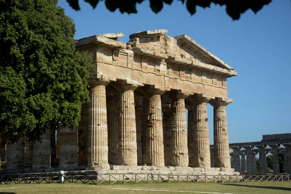 Olaszország Poszeidón Vagy Neptun Templomának Látképe Paestum 2021 Június — Stock Fotó