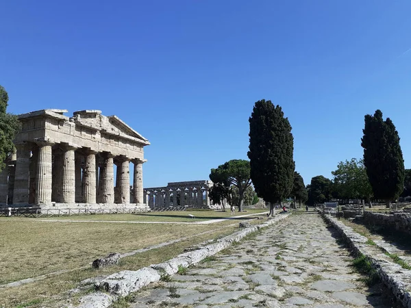 Itálie Pohled Chrám Poseidon Nebo Neptun Paestum Června 2021 — Stock fotografie