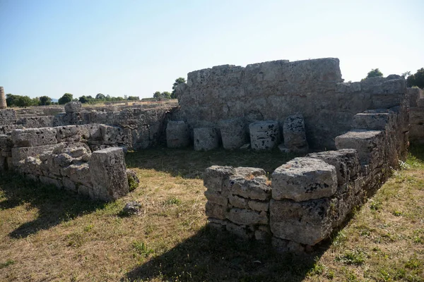 Ιταλία Άποψη Του Αρχαιολογικού Χώρου Και Των Ερειπίων Του Παέστου — Φωτογραφία Αρχείου