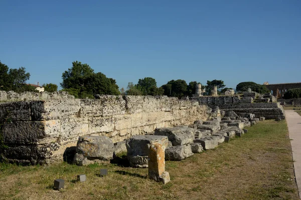 Włochy Widok Stanowisko Archeologiczne Ruiny Paestum 2021 Czerwca — Zdjęcie stockowe
