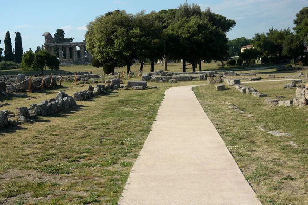 Italia Vista Del Sitio Arqueológico Ruinas Paestum Junio 2021 — Foto de Stock