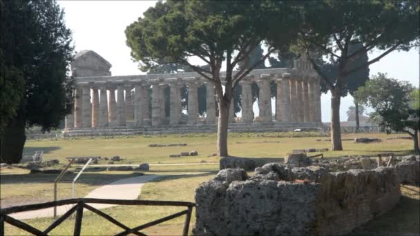 Italien Utsikt Över Athenas Tempel Paestum Juni 2021 — Stockvideo