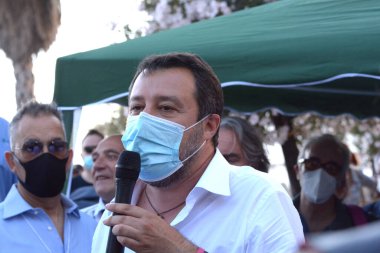 İtalya: Senatör ve Lider Lega, Kanat Sağ Partisi, Matteo Salvini, 2 Temmuz 2021 'de Salerno' yu ziyaret edin..
