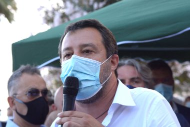 İtalya: Senatör ve Lider Lega, Kanat Sağ Partisi, Matteo Salvini, 2 Temmuz 2021 'de Salerno' yu ziyaret edin..