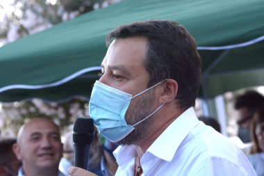 İtalya: Senatör ve Lider Lega, Kanat Sağ Partisi, Matteo Salvini, 2 Temmuz 2021 'de Salerno' yu ziyaret edin..