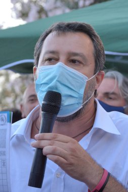 İtalya: Senatör ve Lider Lega, Kanat Sağ Partisi, Matteo Salvini, 2 Temmuz 2021 'de Salerno' yu ziyaret edin..