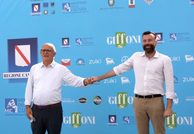 Giffoni Valle Piana, İtalya - 29 Temmuz 2021: Giffoni Film Festivali 50 Plus 'ta Alessandro Zan - 29 Temmuz 2021 Giffoni Valle Piana, İtalya.