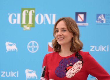 GIFFONI VALLE PIANA - 25 Temmuz 2021: Sara Lazzaro Giffoni Film Festivali 50 Plus - 25 Temmuz 2021 Giffoni Valle Piana, İtalya.
