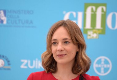 GIFFONI VALLE PIANA - 25 Temmuz 2021: Sara Lazzaro Giffoni Film Festivali 50 Plus - 25 Temmuz 2021 Giffoni Valle Piana, İtalya.