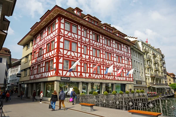 Colorful Half-timbered building in Lucerne — Stock Photo, Image