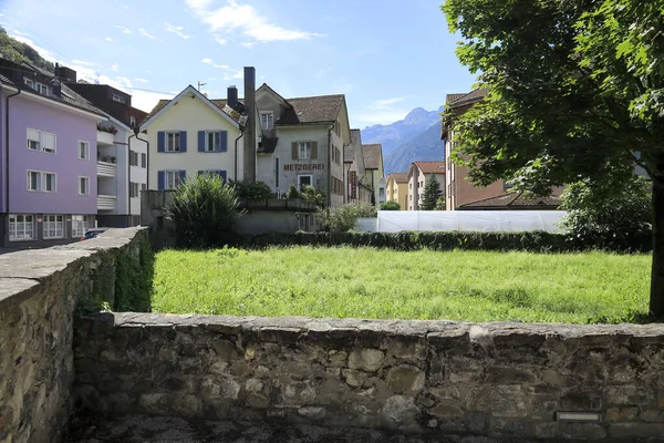 Fluelen Schweiz August 2020 Verschiedene Gebäude Prägen Die Landschaft Der — Stockfoto